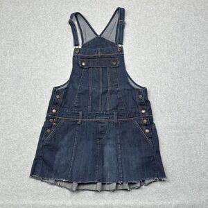 No Boundaries Overall Dress Womens‎ Juniors 13 Denim Skirtalls Pleated Raw Hem